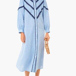 Tuckernuck Pomander Place Blue Long Sleeve Mandarin Collar Dress Sz Small